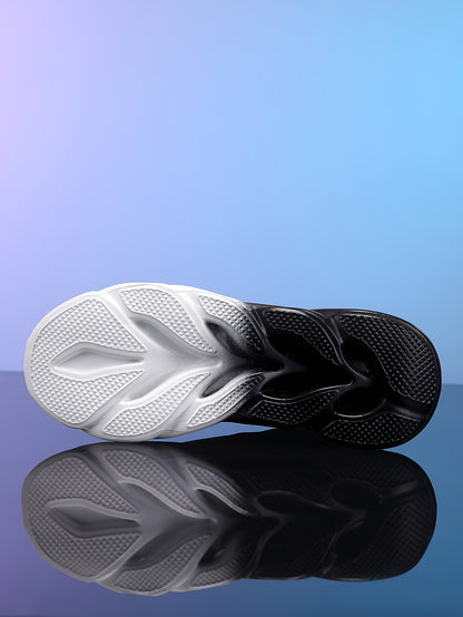 Նորաձև սև-սպիտակ գրադիենտային սպորտային կոշիկներ՝ շնչող ցանցով, հաստ ներբանով՝ հասակը մեծացնելու համար, նորաձև սպորտային, առօրյա վազքի կոշիկներ՝ բոցավառ դիզայնով, իդեալական ուսանողների համար՝ առօրյա հագուստով, բարձրակրունկ սպորտային կոշիկներ