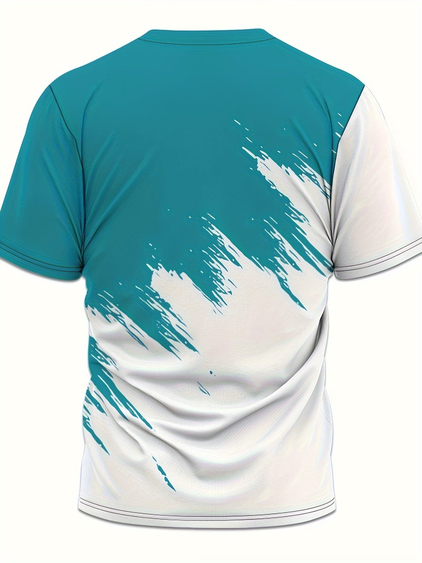 Men's Casual Short Sleeve T-Shirt with 3D Lightning Print, Dual-Tone Design, Round Neck - Polyester Blend, Machine Washable, Ideal for Summer Outdoor Activities, Summer Casual Wear|Round Neck Top|Smooth Fabric