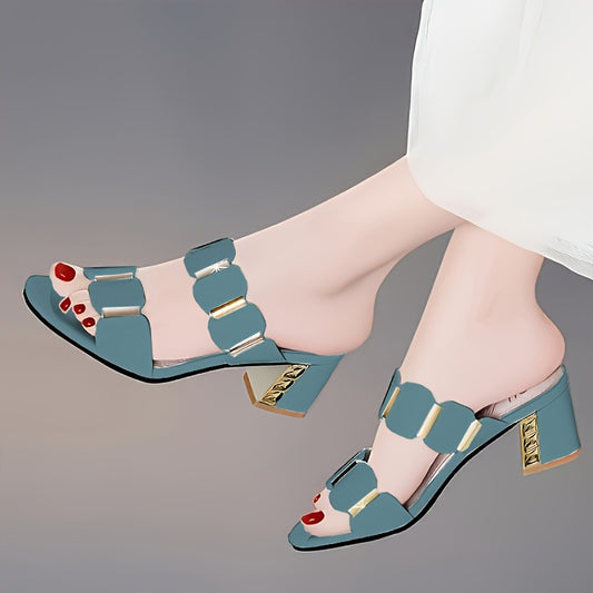 Women'S Stylish Summer Slide Sandals - Mid-Heel, Open Toe, Slip-On Design with Rubber Sole and EVA Insole, Comfortable PU Upper - Perfect for Casual or Dressy Outfits, Strappy Sandal