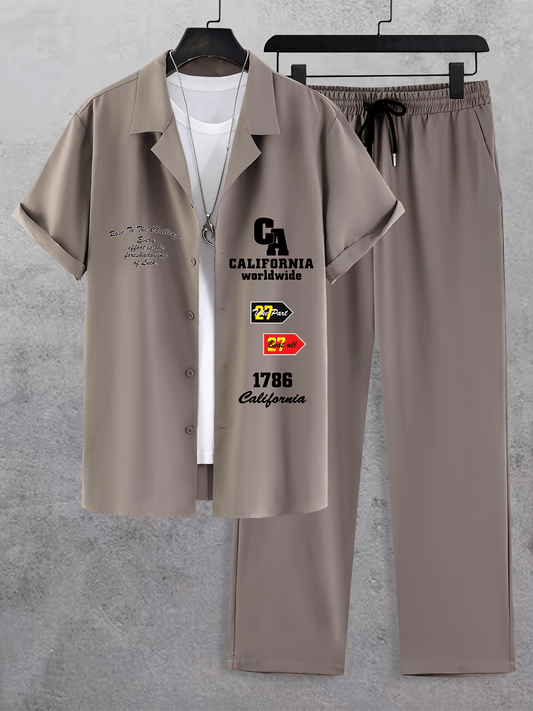 Տղամարդու ամառային, տաք և նորաձև, տպագիր կարճ թևքերով կոստյում, օձիքով, ուղիղ ոտքերով, նորաձևության հավաքածու