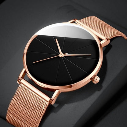 Elegant Minimalist Large Dial Watch with Rose Golden Case and Mesh Strap - Japanese Quartz Movement, Analog Display, Zinc Alloy, Screw-Back Closure for Men and Women