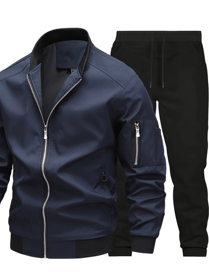 Տղամարդու առօրյա աշխատանքային բաճկոնի և տաբատի հավաքածու, միագույն, երկար թևքերով, սովորական չափսի, գրպաններով, գարնան/աշնան համար, առօրյա հագուստ, առօրյա հագուստ|Առօրյա ոճ|Միագույն բաճկոն