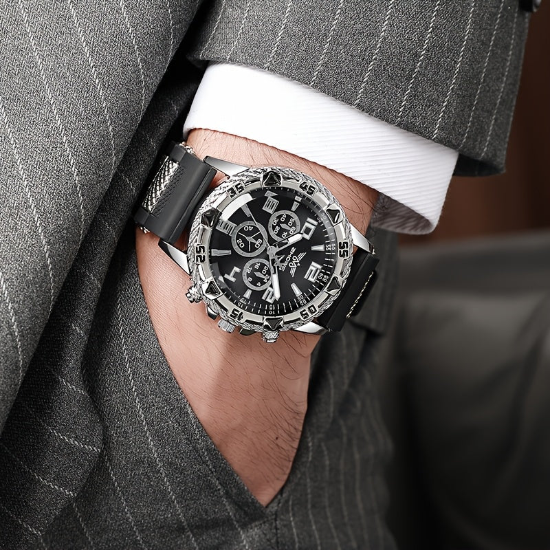 5 հատ տղամարդու գործնական ժամացույց՝ ոճային կլոր քվարցային ժամացույց՝ էլեկտրոնային մեխանիզմով + երեք թևնոցով, նորաձև ակնոց, հարմար է գրասենյակի և պաշտոնական առիթների համար՝ իդեալական նվեր մասնագետների համար