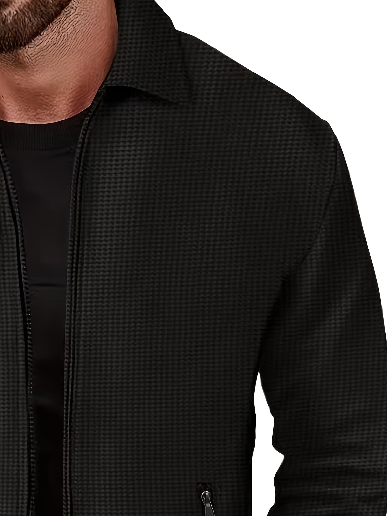 1 հատ տղամարդու ամենօրյա պոլիեսթերային կայծակաճարմանդով բաճկոն՝ օձիքով, միագույն, թեթևակի ձգվող, հյուսված կտորից, սովորական չափսերով, առանց աստառի - Գարուն/աշուն վերնազգեստ