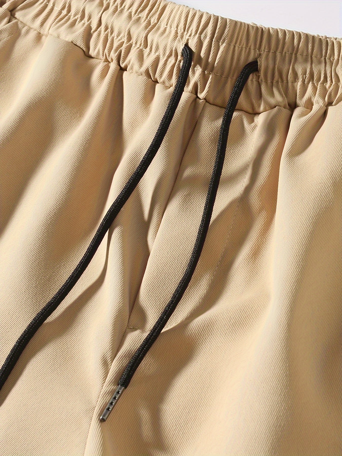 Men'S Fashion Cargo Pants, 100% Polyester Woven Fabric, All-Season Loose Fit with Drawstring Waist, Multi-Pocket Design, Solid Color, Mid Waist, Regular Length, Non-Stretch, Casual Joggers for Weekend - 160g/m²