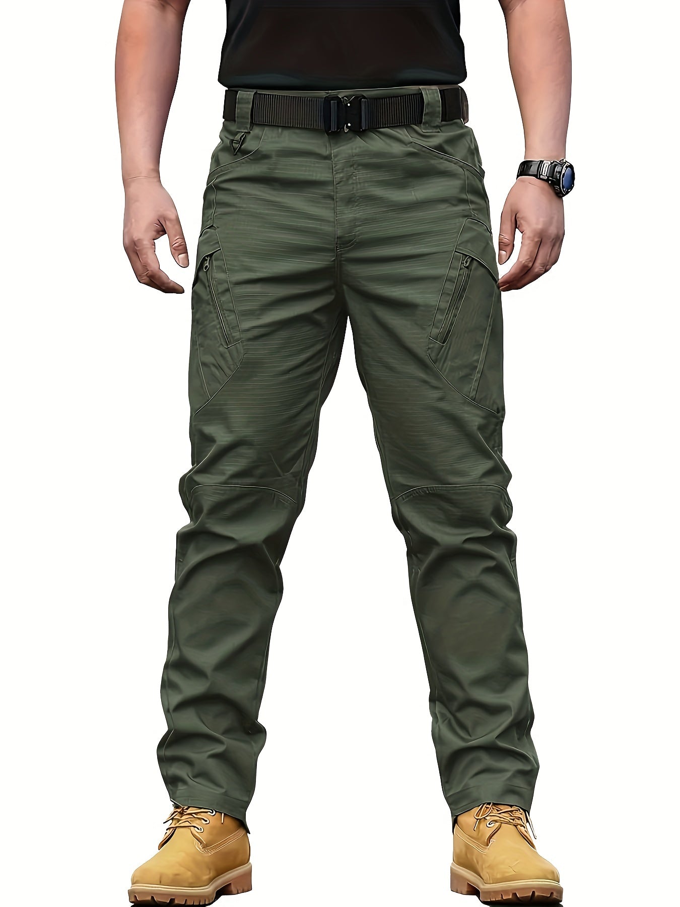 Multi Pocket Men's Tactical Pants, Loose Casual Outdoor Military Pants Without Belt, Mens Cargo Pants For Hiking