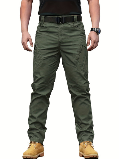 Multi Pocket Men's Tactical Pants, Loose Casual Outdoor Military Pants Without Belt, Mens Cargo Pants For Hiking
