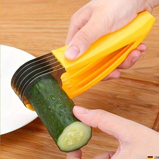Premium Banana & Cucumber Slicer Pro - Sharp Stainless Steel Blade, Manual Handheld Slicer with Ergonomic Yellow Plastic Handle - Dishwasher Safe, Rust-Resistant & BPA-Free for Healthy Snacks, Meal Prep, Home & Professional K