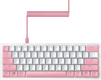 Razer Huntsman Mini 60% Gaming Keyboard + PBT Keycap + Coiled Cable Upgrade Set Bundle: Mercury White/Clicky Optical - Quartz Pink