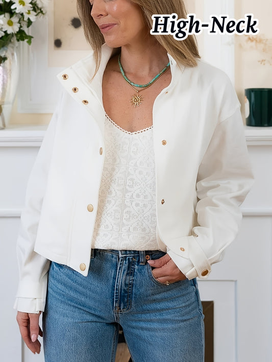 Women'S Chic Blazer Jacket - Elegant White Button-Front Coat, All-Season Office & Everyday Outerwear for Women, Professional Casual Outerwear with Button Closure, Versatile Layering, Classic Design, Durable Fabric, Stylish Co