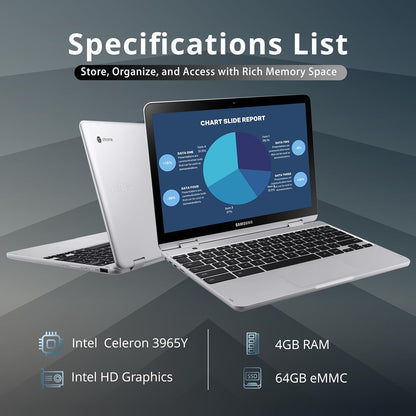 SAMSUNG plus V2 2-In-1 12.2" Touchscreen Chromebook Laptop, Intel Celeron 3965Y, 4GB RAM, 64GB Emmc, 1M Front Camera, Wi-Fi, Bluetooth, Microsd Reader, Stylus Pen, Chrome OS, Silver, 128GB USB Card