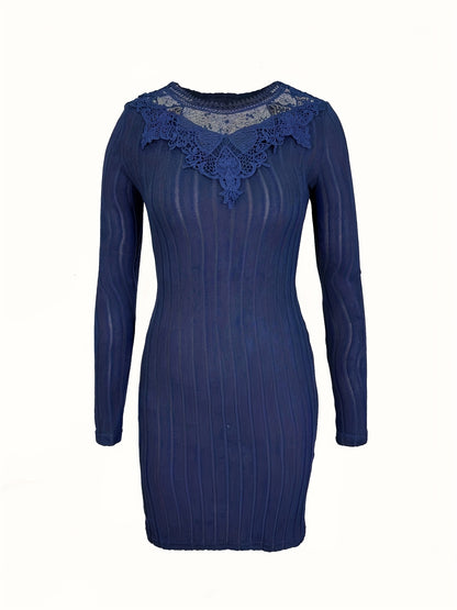 Էլեգանտ ժանյակավոր զգեստ՝ երկար թևքերով, A-գծով, բարակ, մատիտ-կիսաշրջազգեստ՝ կոնտրաստային ժանյակավոր օձիքով և եզրով, լվացքի մեքենայով լվացվող հարսանեկան հյուրերի զգեստ, գրասենյակից մինչև երեկույթի զգեստ (առանց կրծքավանդակի լցոնի, գարուն/աշուն)