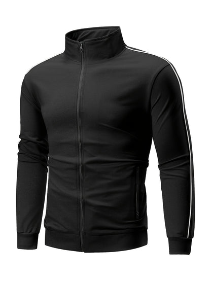 Տղամարդու առօրյա սպորտային հագուստի հավաքածու՝ Գարուն/աշուն՝ կանգնած օձիքով բաճկոն, երկու մասից բաղկացած հավաքածու՝ ժապավենով ձգվող առաձգական գոտկատեղով տաբատով, տղամարդու վերին և ստորին հագուստ վազքի համար, կայծակաճարմանդով գրպանի դիզայն