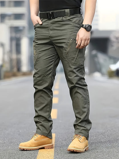 Տղամարդկանց տակտիկական տաբատ պոլիեսթեր 100% սպորտային ոճով, չձգվող պինդ բեռների տաբատ՝ գրպաններով արշավների և պատահական հանգստյան օրերի համար, չորս սեզոնային հագուստ, սովորական պիտանի մեծահասակների հյուսված տաբատ