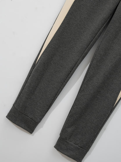 Տղամարդու ամենօրյա բեյսբոլի բաճկոնի և տաբատի հավաքածու - գունային բլոկ, պոլիեսթեր, կոճակներով և գոտու դետալներով՝ գարնանային/աշնանային համար