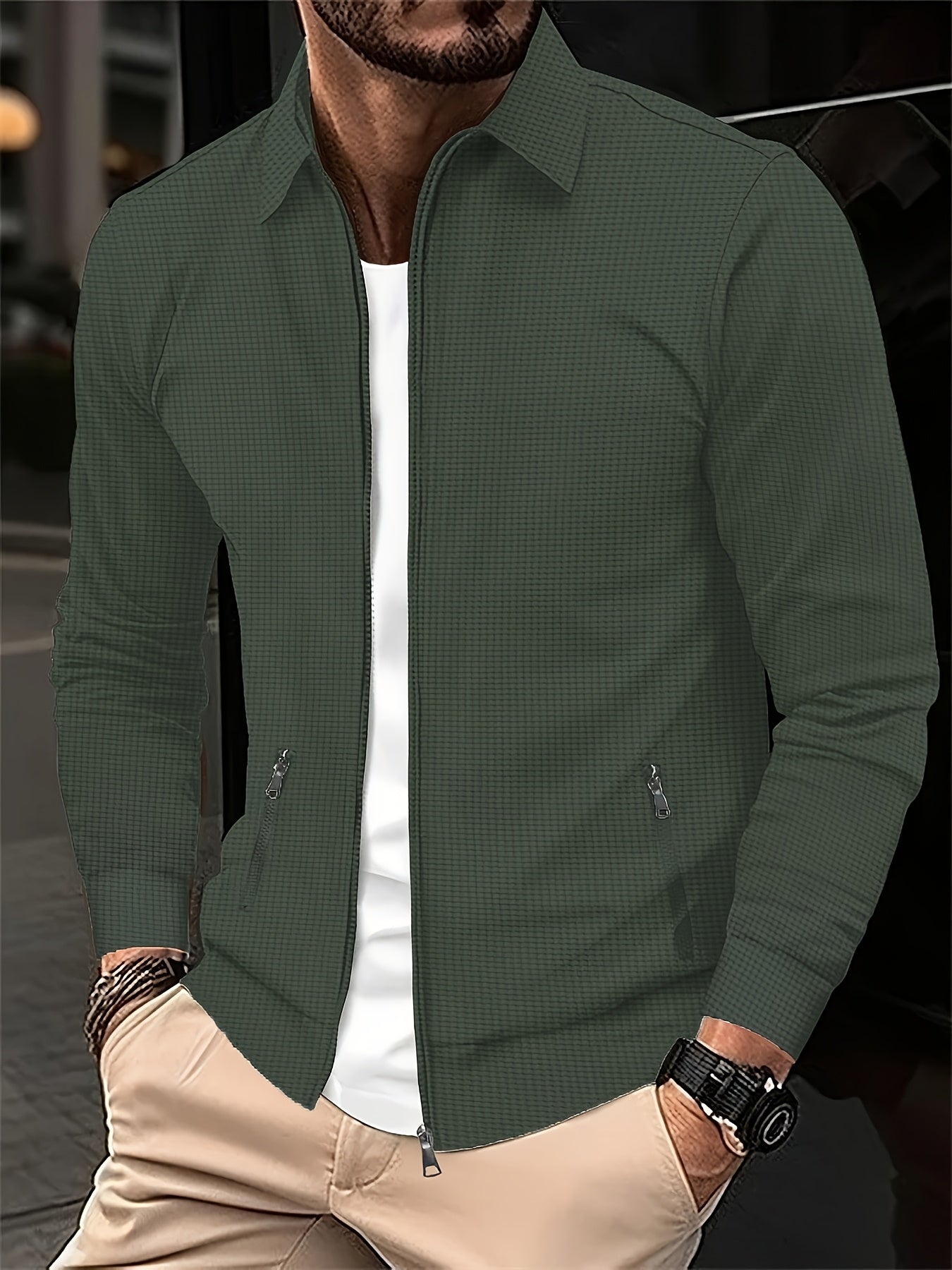 Տղամարդու թեթև, վաֆլիով տրիկոտաժե երկար թևքով, կայծակաճարմանդով բաճկոն - շնչող գոլֆի և վազքի վերնաշապիկ՝ գրպաններով, ամենօրյա, սպորտային դիզայն՝ բացօթյա գործունեության համար, գարուն/աշուն, գոլֆի բաճկոն, ակտիվ կենսակերպի հագուստ, դասական օձիքով, Dura