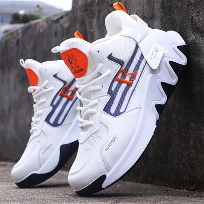 Breathable Men's Running Shoes with Anti-Slip EVA Sole, Lightweight Low-Top Sneakers for Casual Wear and Light Exercise, White with Orange Accents, Comfortable Fabric Upper and Durable PVC Insole, Versatile Sneakers   Stylish