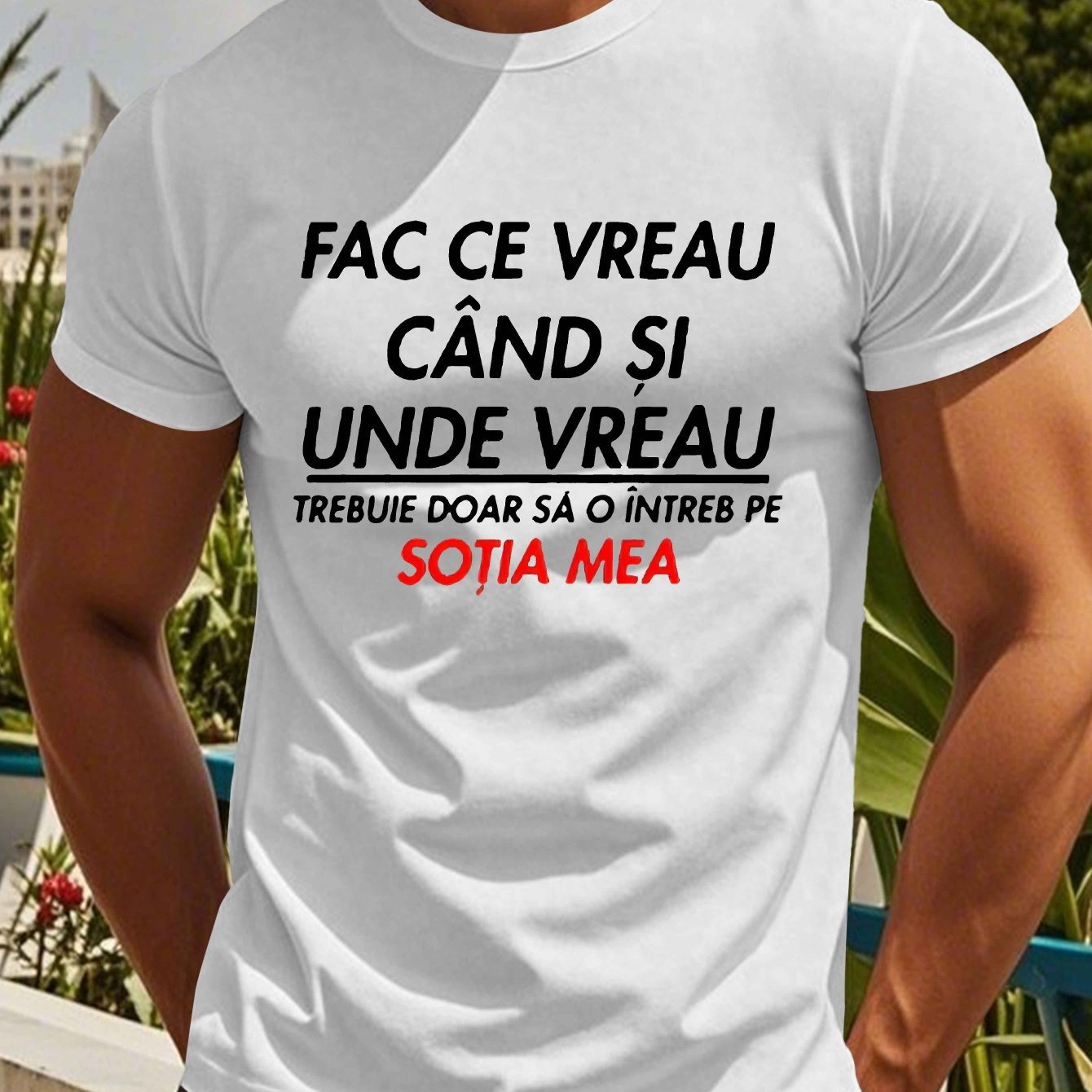 Տղամարդու կարճ թևքով ռումինական «Qitate» գրությամբ շապիկ - «Face Ce Vreau Cand Si Under Breath» տպագրությամբ, թեթև պոլիեսթերային, ամառային ամենօրյա վերնաշապիկ, կլոր վզնոցով, լվացվող մեքենայով, լվացվող մարզաշապիկ՝ թավ տեքստով, թեթև նյութով։