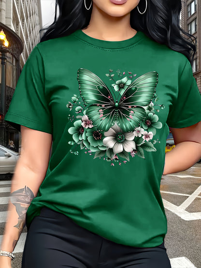 Circle Chic թիթեռի նախշերով շապիկ - նրբագեղ դիզայն, կլոր վզնոցով ամենօրյա վերնաշապիկ - շնչող և թեթև, իդեալական է գարուն/ամառ զգեստապահարանի համար