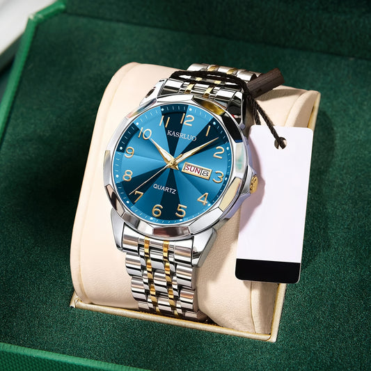 1pc Men'S Fashion Trend Business Sports Steel Band Double Date Quartz Watch - High Value Gift, Stainless Steel Strap, Round Dial with Date Display, Quartz Movement, Battery Powered, Date Display Watch | Stainless Steel Watchb