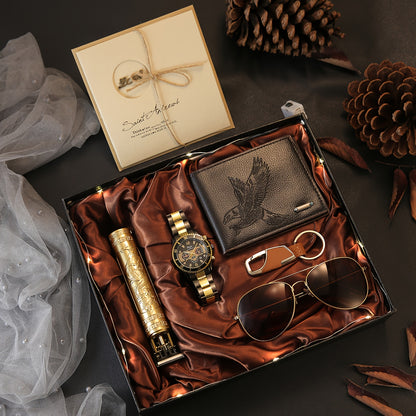 7pcs Men'S Luxury Business Gift Set - Elegant Watch, Wallet, Glasses, Keychain, Greeting Card & Gift Box - Perfect for Christmas, Halloween, Birthday, Christmas Gift Set|elegant Gift Box|durable Gift Box, Gift Box For Men