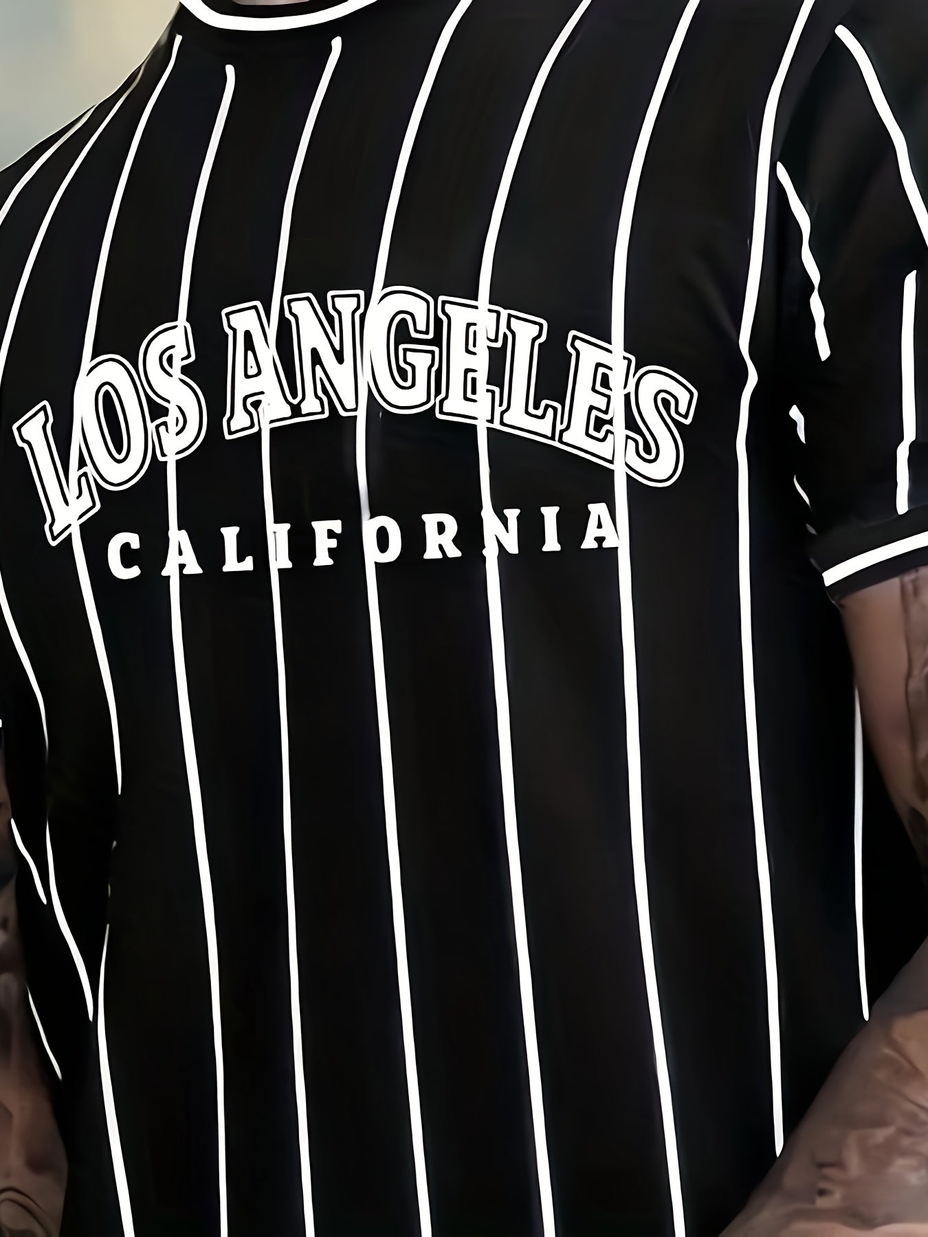 Տղամարդու Լոս Անջելեսի Կալիֆոռնիա ոճի գրաֆիկական մարզաշապիկ՝ սև, սպիտակ, գծավոր, առօրյա, փողոցային ոճի, շնչող, ամառային, կլոր վզնոցով, կարճ թևքերով վերնաշապիկ, սովորական չափսերով, առօրյա, փողոցային ոճի, հարթ հյուսվածքով գործվածքով։