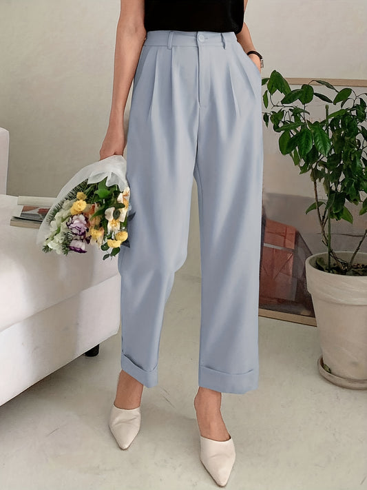 Slant Pockets Wide Leg Suit Pants, Casual Loose Pants For Spring & Summer, Women's Clothing - ayq