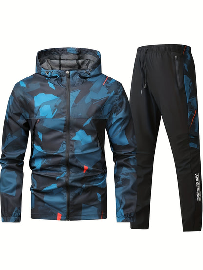 Men'S Lightweight Climbing Hooded Jacket - Quick-Dry Windproof Outdoor Sports Coat with Camouflage Pattern, Spring/Fall Casual & Training Wear, Regular Fit for Hiking, Running, Gym, Hiking Apparel, Durable Fabric