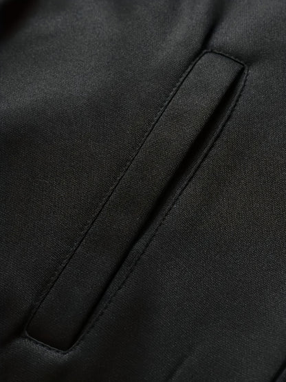 Տղամարդու մուգ կապույտ "Shan Yes" տպագրությամբ սպորտային հագուստ - ճարմանդով բաճկոն և գրպաններով մարզական տաբատ, ստանդարտ ֆիթ, գարնան և աշնան համար, հարմարավետ հանգստի հագուստ, հանգստի բաճկոն | սպորտային բաճկոն | ճարմանդով փակում, անհրաժեշտ բաճկոն