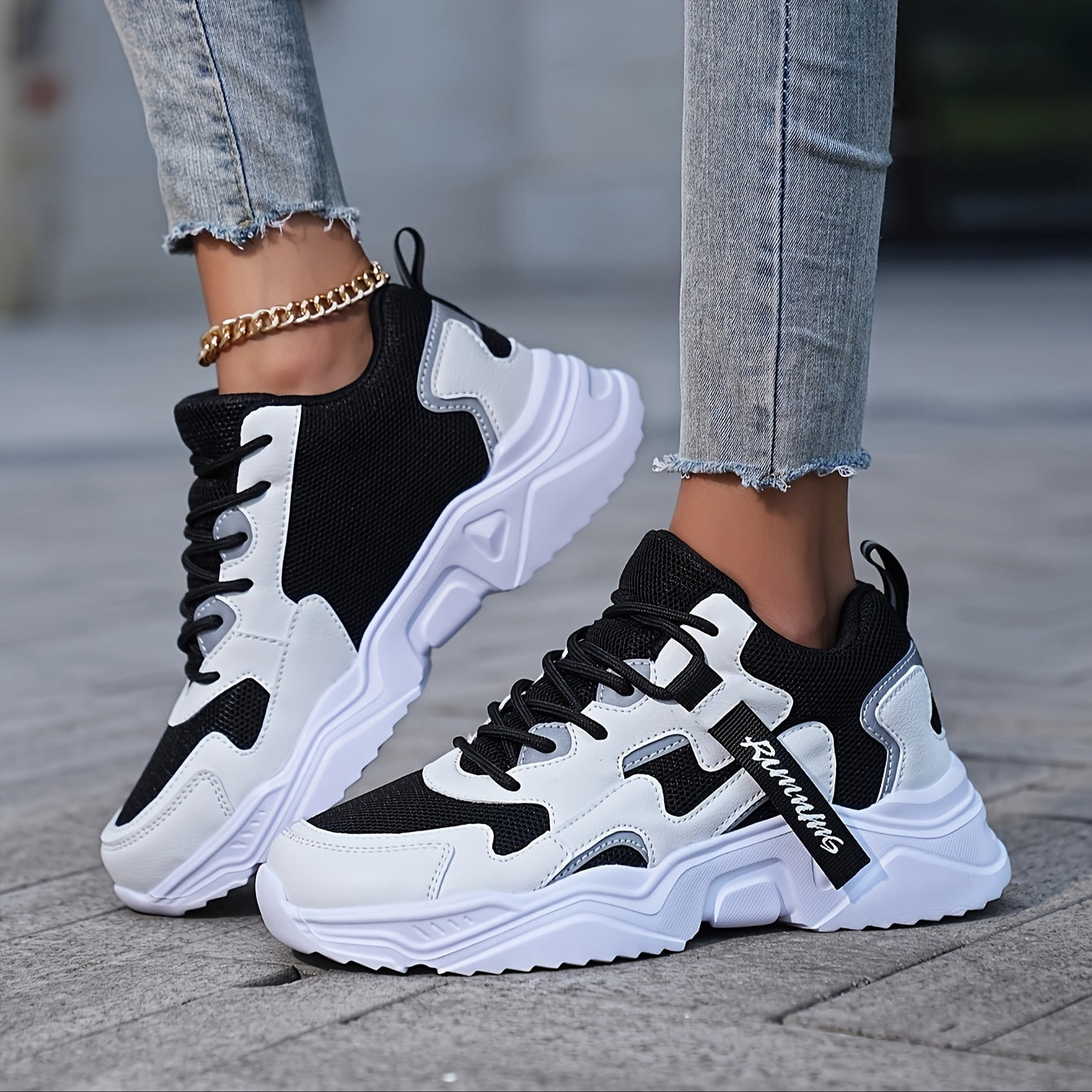 Women's Casual Color Blocking Design Non-slip And Wear Resistant Sneakers, Trendy And Comfortable, Versatile Height Increasing Thick Soled Sports Shoes
