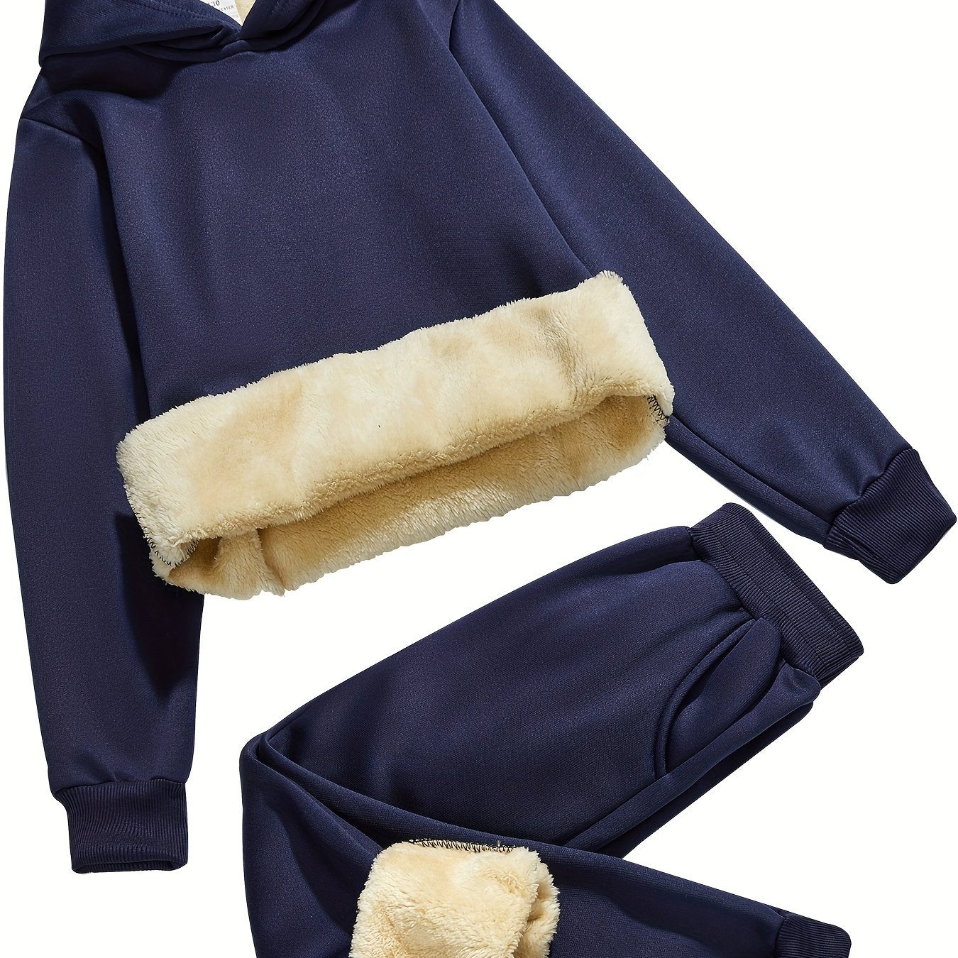 2pcs Boys' Thick Fleece-Lined Hooded Sweatsuit Set - Cozy Winter Warmth, Long Sleeve Pullover & Pants with Pockets, Casual Outdoor Playwear for Fall/Winter, for Outdoor, Winter Clothing