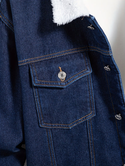 Տղամարդու տաք, բրդյա ծածկույթով, ամենօրյա ջինսե բաճկոն, աշնանային-ձմեռային, շքեղ փողոցային ոճի կոճակներով բաճկոն