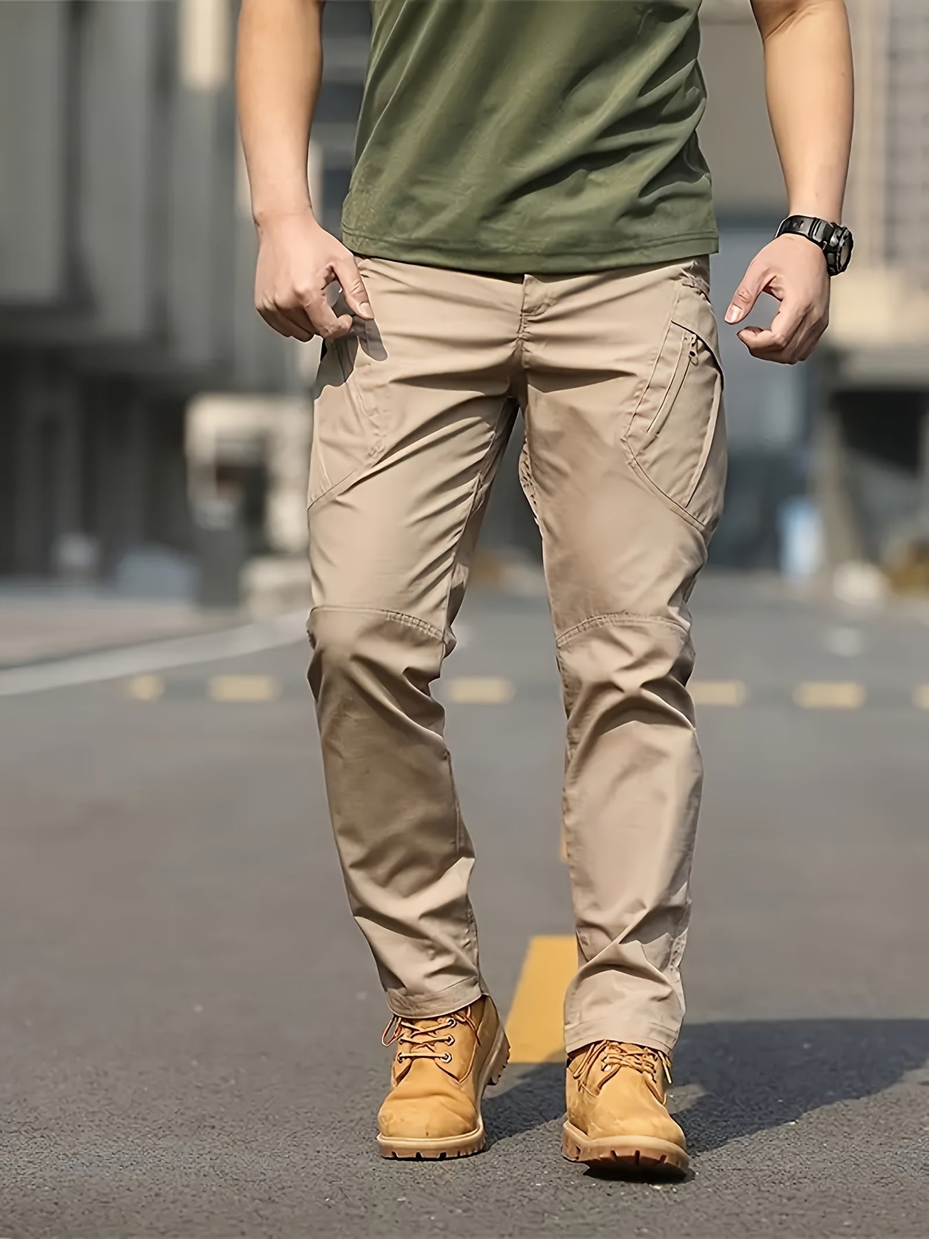 Տղամարդկանց տակտիկական տաբատ պոլիեսթեր 100% սպորտային ոճով, չձգվող պինդ բեռների տաբատ՝ գրպաններով արշավների և պատահական հանգստյան օրերի համար, չորս սեզոնային հագուստ, սովորական պիտանի մեծահասակների հյուսված տաբատ