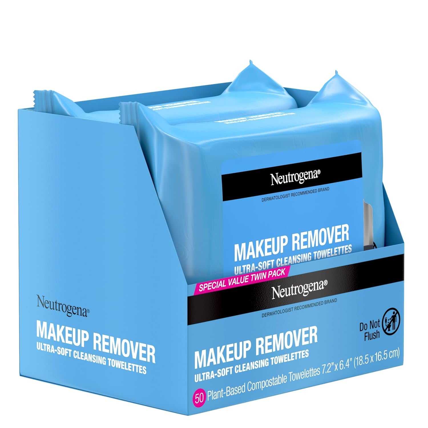 Neutrogena Makeup Remover Wipes, Daily Facial Cleanser Towelettes, Gently Cleanse and Remove Oil & Makeup, Alcohol-Free Makeup Wipes, 2 X 25 Ct