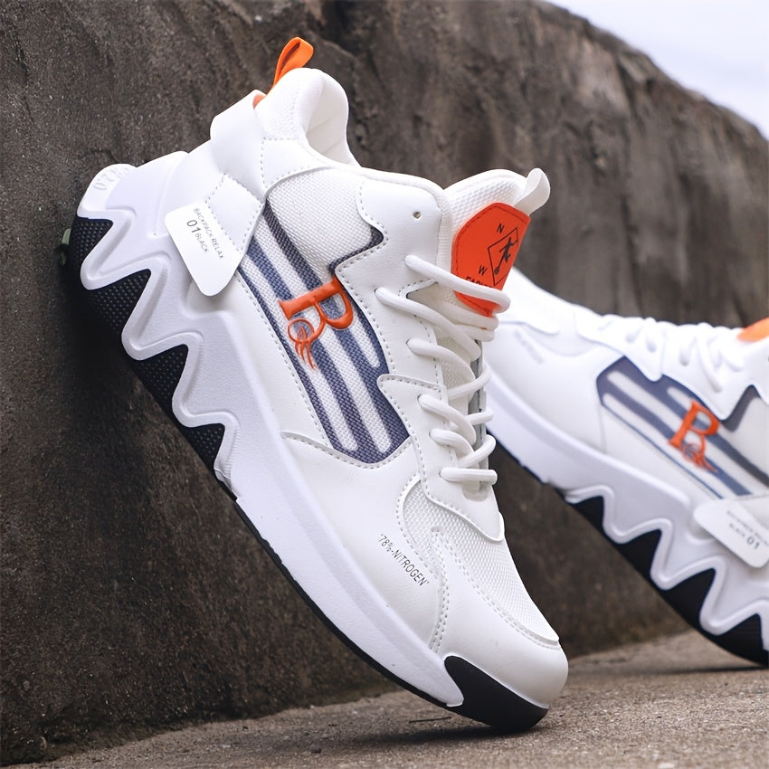 Breathable Men's Running Shoes with Anti-Slip EVA Sole, Lightweight Low-Top Sneakers for Casual Wear and Light Exercise, White with Orange Accents, Comfortable Fabric Upper and Durable PVC Insole, Versatile Sneakers   Stylish