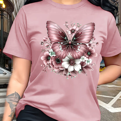 Circle Chic թիթեռի նախշերով շապիկ - նրբագեղ դիզայն, կլոր վզնոցով ամենօրյա վերնաշապիկ - շնչող և թեթև, իդեալական է գարուն/ամառ զգեստապահարանի համար