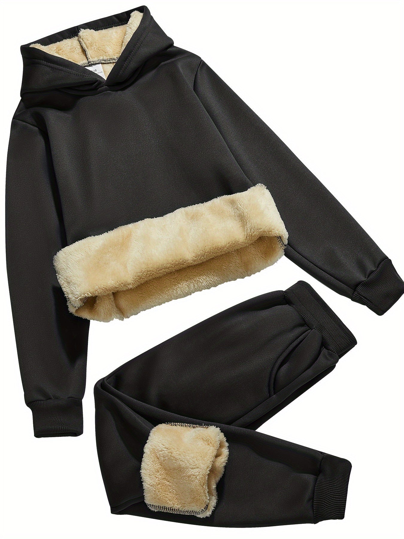 2pcs Boys' Thick Fleece-Lined Hooded Sweatsuit Set - Cozy Winter Warmth, Long Sleeve Pullover & Pants with Pockets, Casual Outdoor Playwear for Fall/Winter, for Outdoor, Winter Clothing