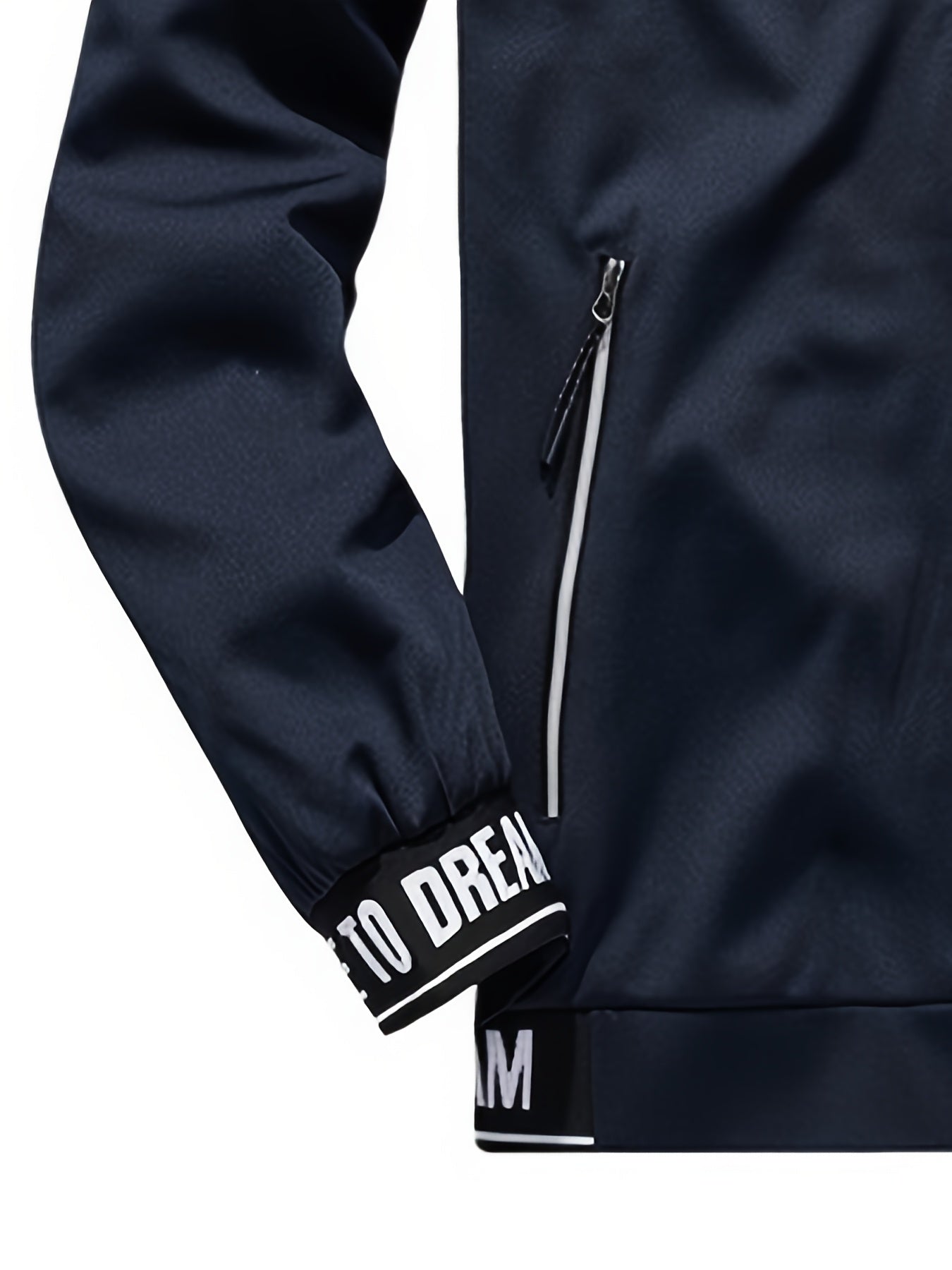 Տղամարդկանց ամենօրյա սպորտային հագուստի հավաքածու - բեժ գույնի ճարմանդով բաճկոն և մարզական տաբատ "DARE TO BE" տպագրությամբ, երկար թևերով, գրպաններով և քաշվող գոտիով, իդեալական է վազքի և հանգստի համար, գարուն/աշուն հավաքածու, գարուն-աշուն հագուստ | Zipup J