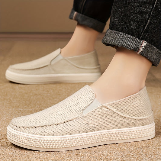 Men'S Summer Slip-On Casual Shoes - Lightweight Breathable Fabric Upper, Cushioned EVA Insole  Durable TPU Sole for Outdoor Travel, Parties, Hiking, Walking - Beige, Party Footwear, Minimalist Design, Comfortable Fit