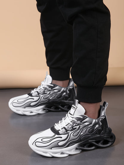 Նորաձև սև-սպիտակ գրադիենտային սպորտային կոշիկներ՝ շնչող ցանցով, հաստ ներբանով՝ հասակը մեծացնելու համար, նորաձև սպորտային, առօրյա վազքի կոշիկներ՝ բոցավառ դիզայնով, իդեալական ուսանողների համար՝ առօրյա հագուստով, բարձրակրունկ սպորտային կոշիկներ