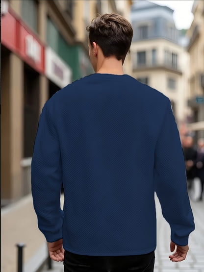 Տղամարդու առօրյա երկար թևքերով, կլոր վզնոցով սվիտեր | Ծանր երկրաչափական նախշերով, սովորական չափսերով, իդեալական է գարուն/աշուն համար