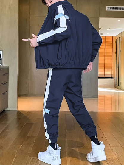 Spring and Autumn Men's Sports Suit, Two-piece Set of Top and Pants, Colorful Collar Long Sleeve