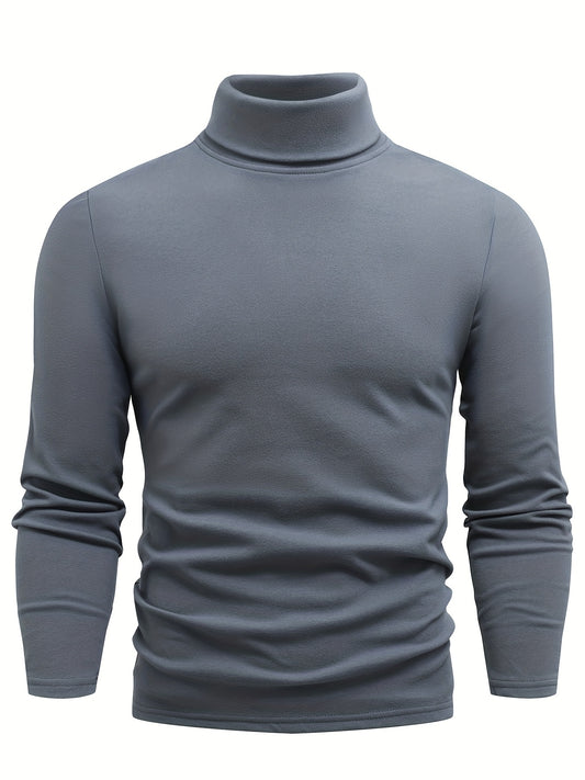 Casual Solid Men's Autumn And Winter Turtleneck Long-sleeved Fit T-shirt - ayq