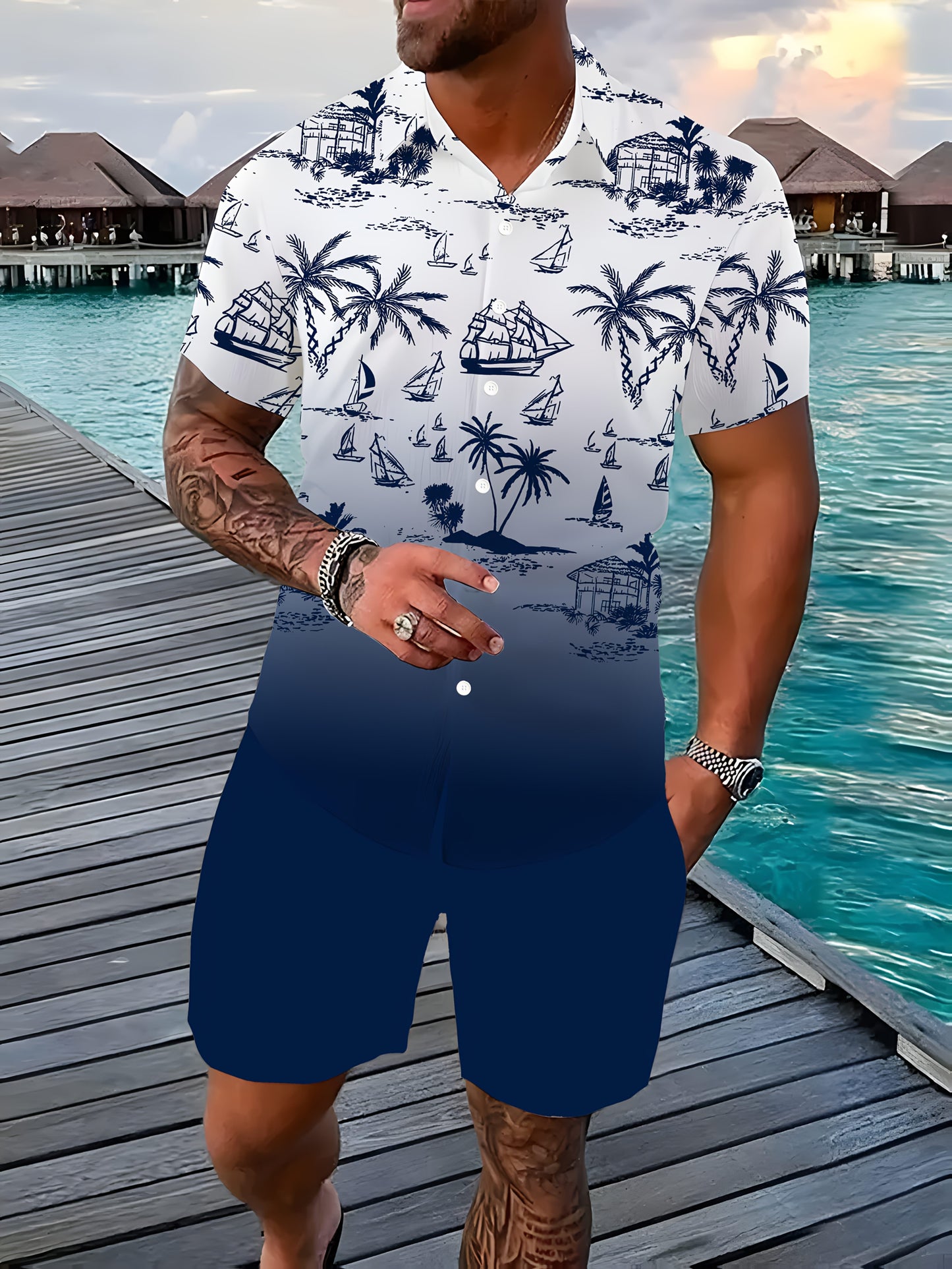 Տղամարդու 3D տպիչով տպագրված առօրյա վերնաշապիկի և շորտերի հավաքածու