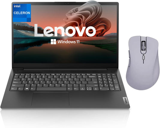 Lenovo V-Series V15 Laptop, 15.6" FHD Display, Intel Celeron Dual Core Processor, 16GB RAM, 1TB SSD, Webcam, HDMI, Wi-Fi, Windows 11 Home, Black, Bundle with Thunderobot Purple Wireless Mouse