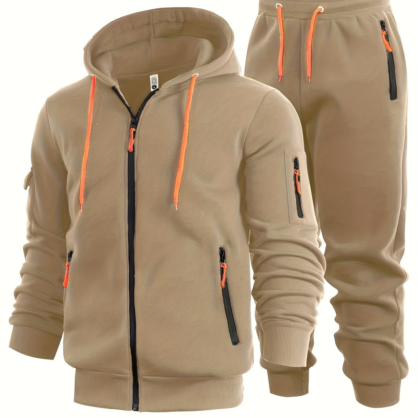 2 հատ տղամարդու միագույն երկարաթև սվիտեր և մարզաշապիկ գլխարկով, հարմար է գարնանային, աշնանային և ձմեռային սպորտաձևերի համար։