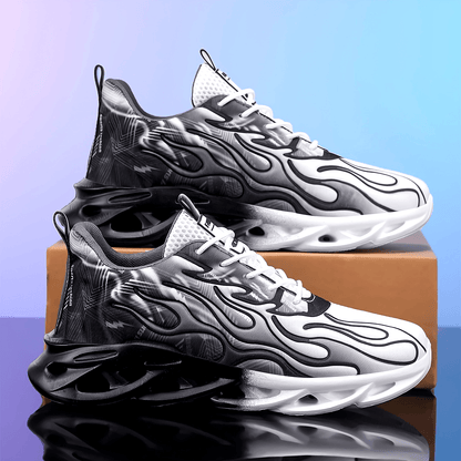 Նորաձև սև-սպիտակ գրադիենտային սպորտային կոշիկներ՝ շնչող ցանցով, հաստ ներբանով՝ հասակը մեծացնելու համար, նորաձև սպորտային, առօրյա վազքի կոշիկներ՝ բոցավառ դիզայնով, իդեալական ուսանողների համար՝ առօրյա հագուստով, բարձրակրունկ սպորտային կոշիկներ