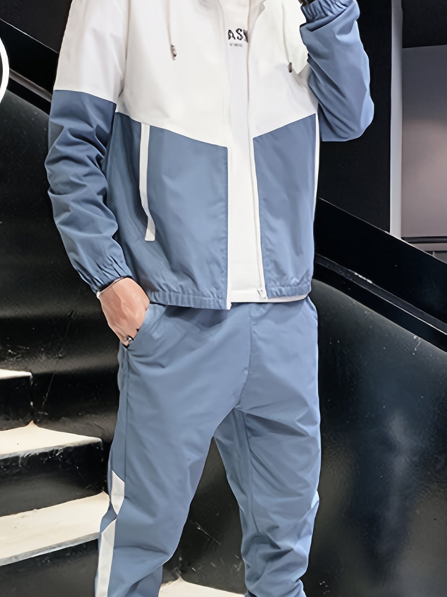 Տղամարդկանց գարուն-աշուն բացօթյա սպորտաձևերի մարզումների համար նախատեսված ամենօրյա գունային բլոկներով կարված վերնաշապիկով, կարգավորվող հավաքածու՝ տնային վերնաշապիկով և տաբատով, նորաձև քամուց պաշտպանող բաճկոնով, տաբատով, երկկտոր կոստյումով