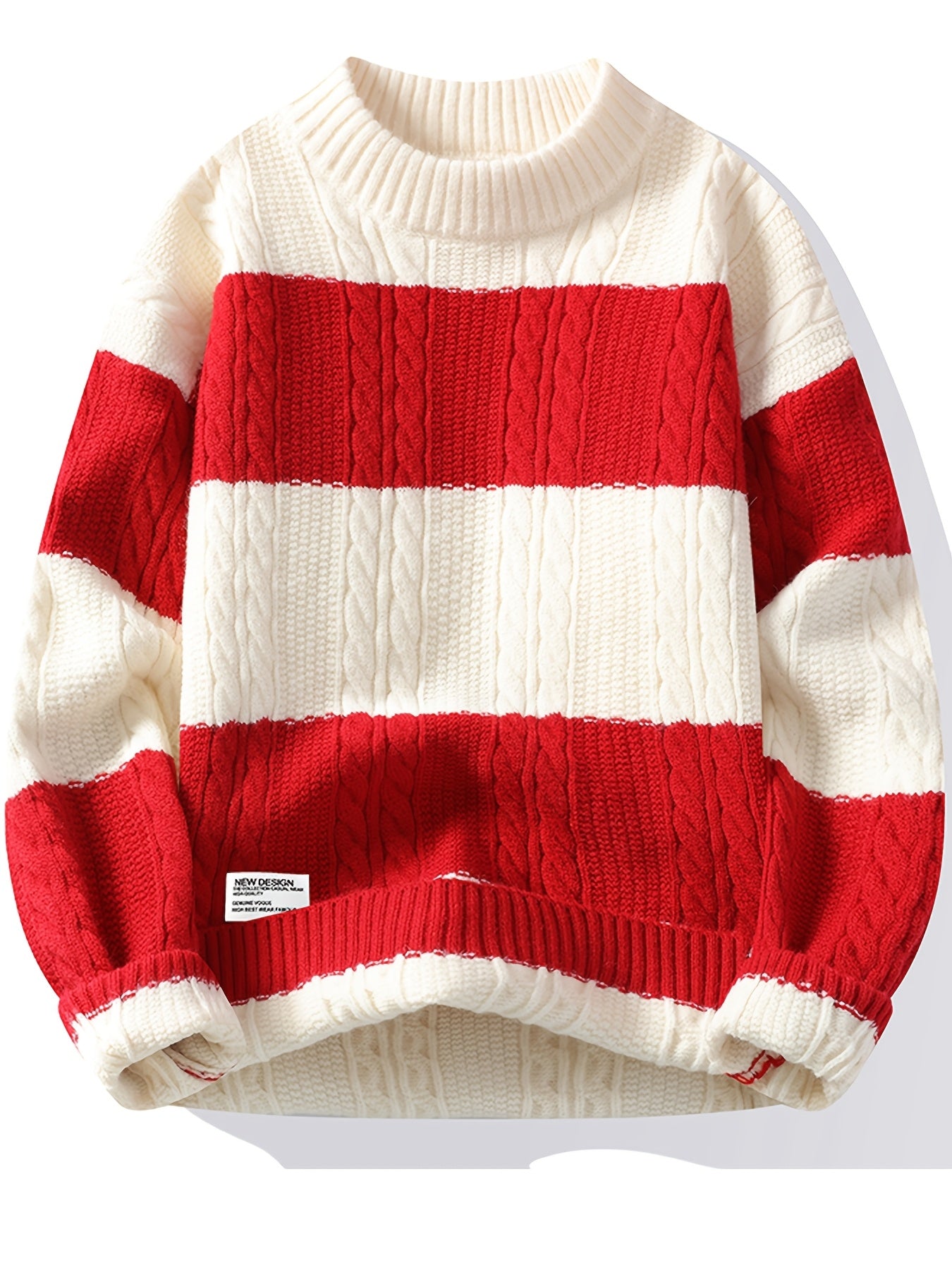 Գծավոր, գունային բլոկներով տրիկոտաժե սվիտեր տղամարդկանց համար | Ազատ չափս, կլոր վզնոց, կողային տրիկոտաժ, իդեալական է գարուն/աշուն սեզոնի համար, փողոցային ոճ, կատարյալ է դեռահաս տղաների համար