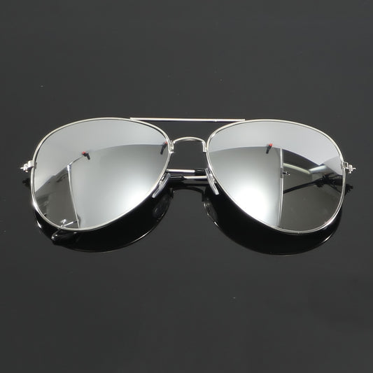 1 Pair of Men's Silvery Reflective Metal Oval Double Beam Retro Mature Personality and Casual Fashion Glasses